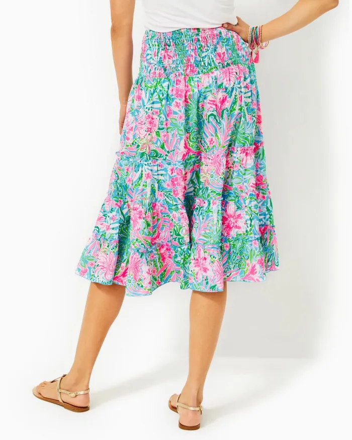Bottoms Women Lilly Pulitzer Deavan Midi Skirt Amalfi Blue Leaf It Wild