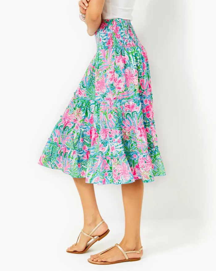 Bottoms Women Lilly Pulitzer Deavan Midi Skirt Amalfi Blue Leaf It Wild Bottoms Women Lilly Pulitzer Deavan Midi Skirt Amalfi Blue Leaf It Wild
