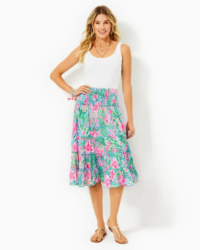 Bottoms Women Lilly Pulitzer Deavan Midi Skirt Amalfi Blue Leaf It Wild Bottoms Women Lilly Pulitzer Deavan Midi Skirt Amalfi Blue Leaf It Wild