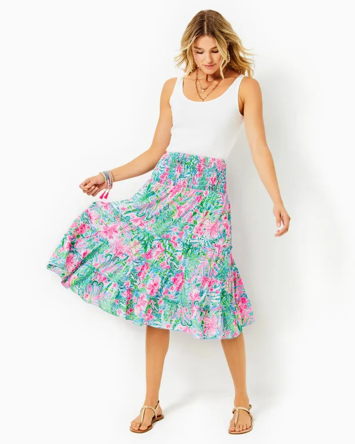 Bottoms Women Lilly Pulitzer Deavan Midi Skirt Amalfi Blue Leaf It Wild Bottoms Women Lilly Pulitzer Deavan Midi Skirt Amalfi Blue Leaf It Wild