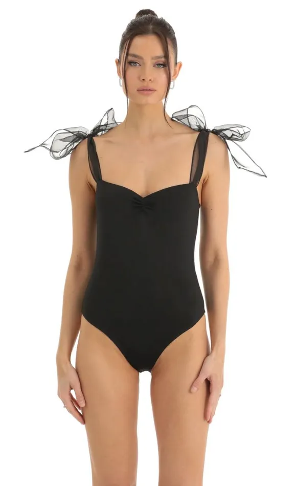 Bow Bodysuit Black Women LUCY IN THE SKY Bodysuits
