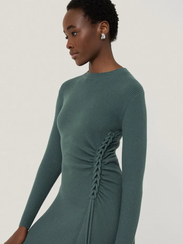 Braided Knit Dress Blue Women Jigsaw Dresses and Jumpsuits