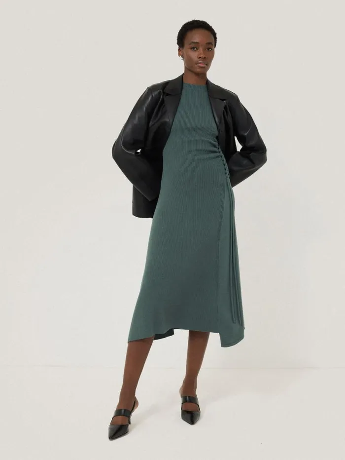 Braided Knit Dress Blue Women Jigsaw Dresses and Jumpsuits