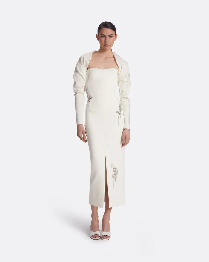 Bridal Women Safiyaa Romane Ivory Embroidered Midi Dress Ivory