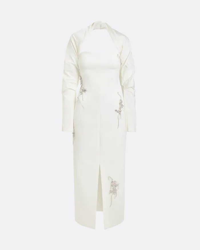 Bridal Women Safiyaa Romane Ivory Embroidered Midi Dress Ivory