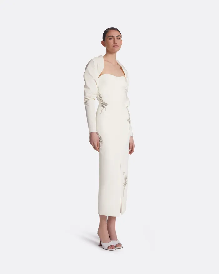 Bridal Women Safiyaa Romane Ivory Embroidered Midi Dress Ivory