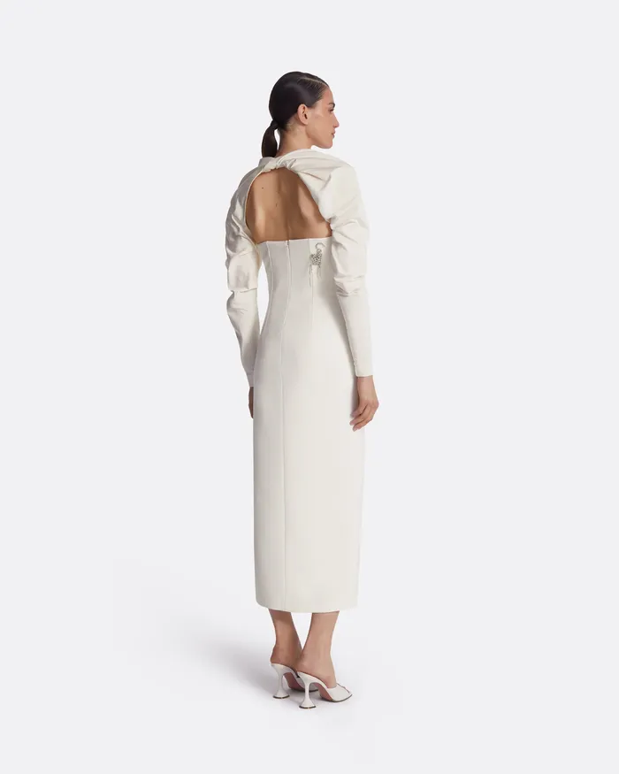 Bridal Women Safiyaa Romane Ivory Embroidered Midi Dress Ivory