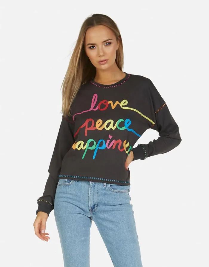 Brita Love Peace Happiness Onyx Women Lauren Moshi Long Sleeve
