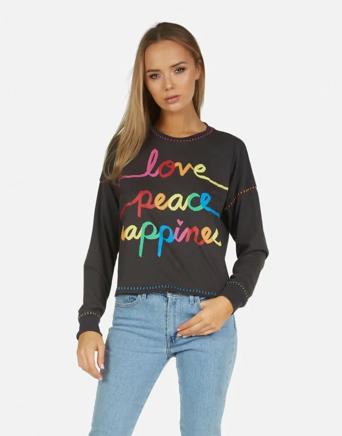 Brita Love Peace Happiness Onyx Women Lauren Moshi Long Sleeve