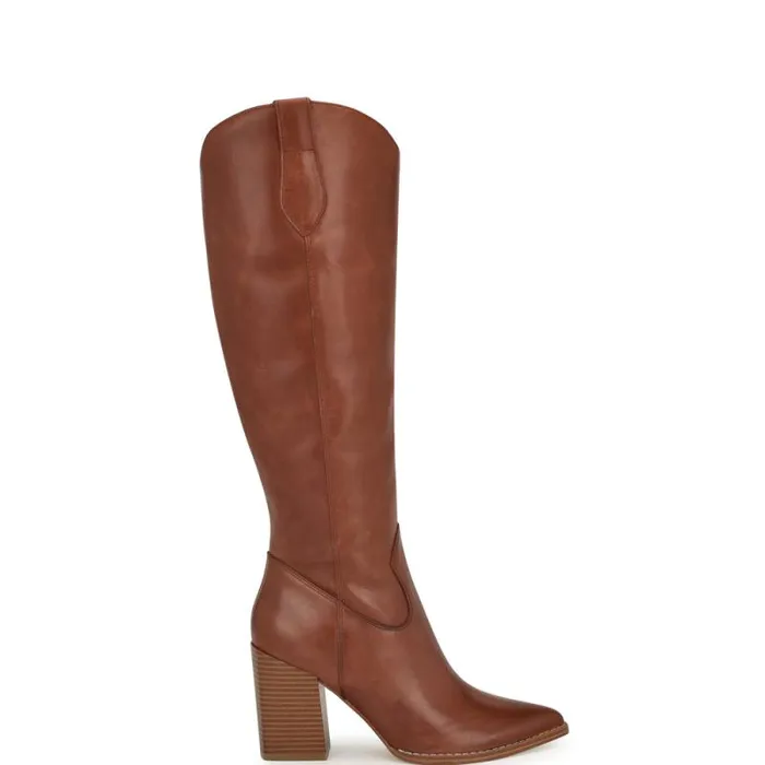 Bromwel Block Heel Boots Dark Natural Leather Women Nine West Boots and Booties