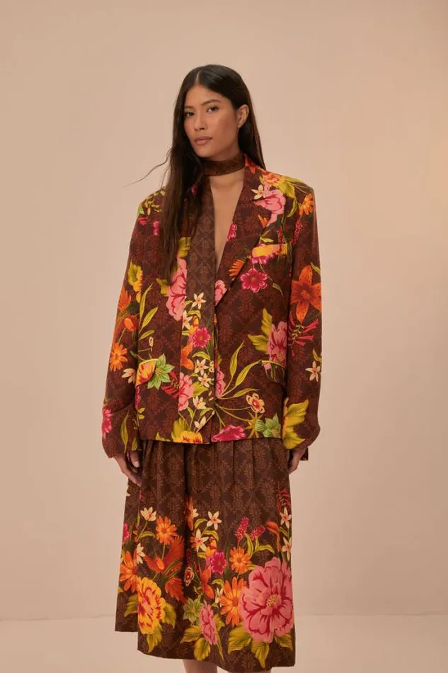 Brown Charming Garden Midi Skirt Women FARM Rio Skirts