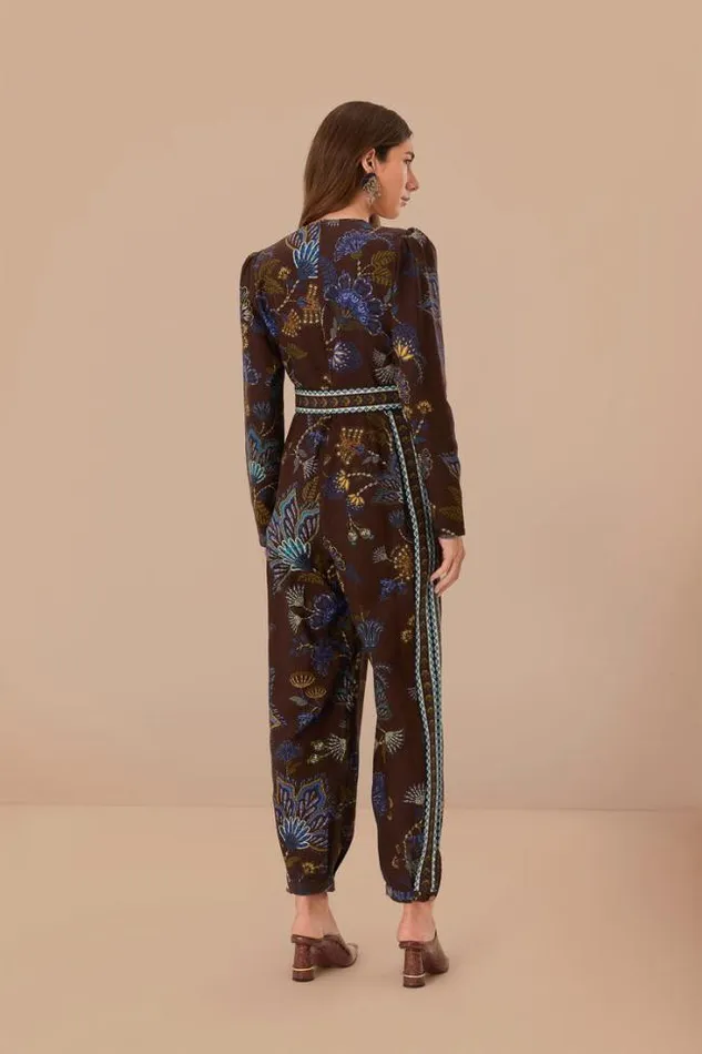 Brown Embroidered Garden V Neck Jumpsuit Women FARM Rio Jumpsuits