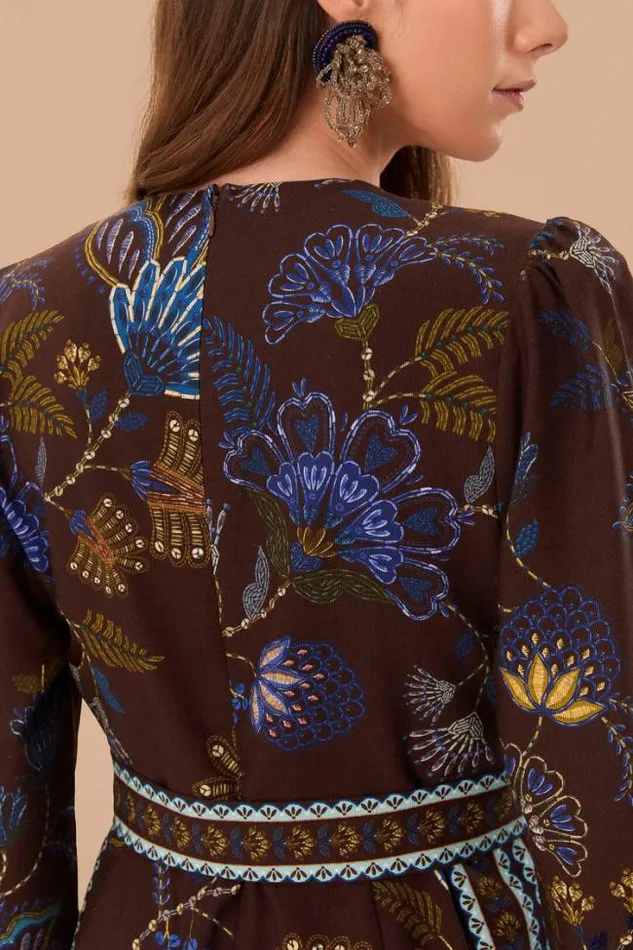 Brown Embroidered Garden V Neck Jumpsuit Women FARM Rio Jumpsuits