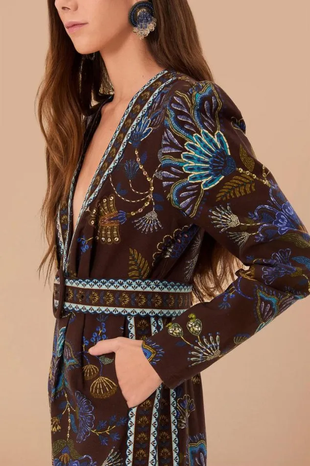 Brown Embroidered Garden V Neck Jumpsuit Women FARM Rio Jumpsuits