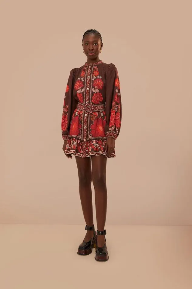 Brown Gigi Tapestry Mini Dress Women FARM Rio Mini Dresses