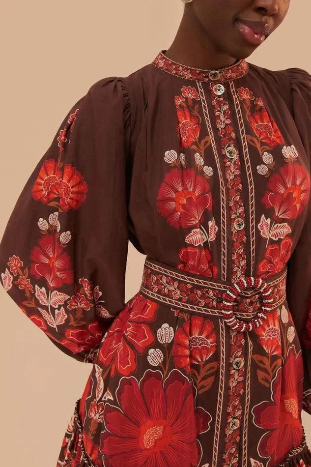Brown Gigi Tapestry Mini Dress Women FARM Rio Mini Dresses