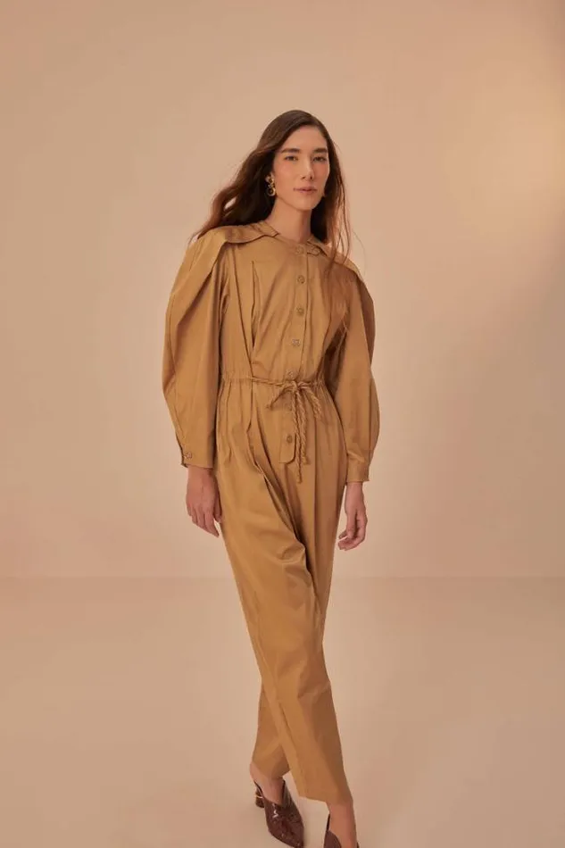 Brown Raglan Sleeve Jumpsuit Women FARM Rio Jumpsuits