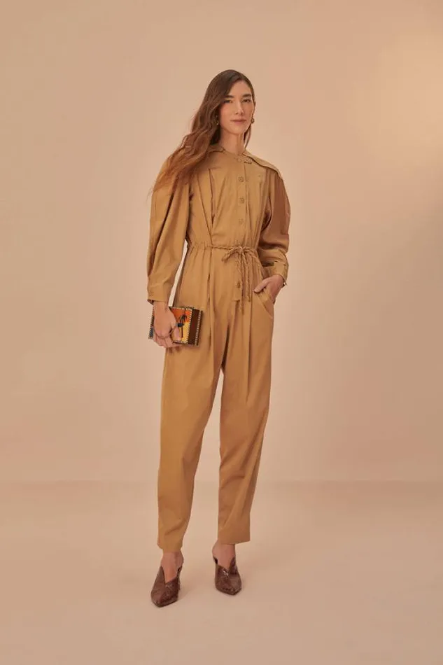 Brown Raglan Sleeve Jumpsuit Women FARM Rio Jumpsuits