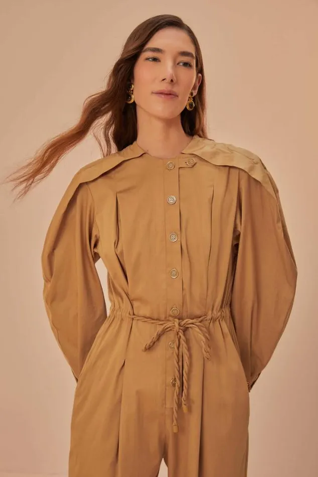 Brown Raglan Sleeve Jumpsuit Women FARM Rio Jumpsuits