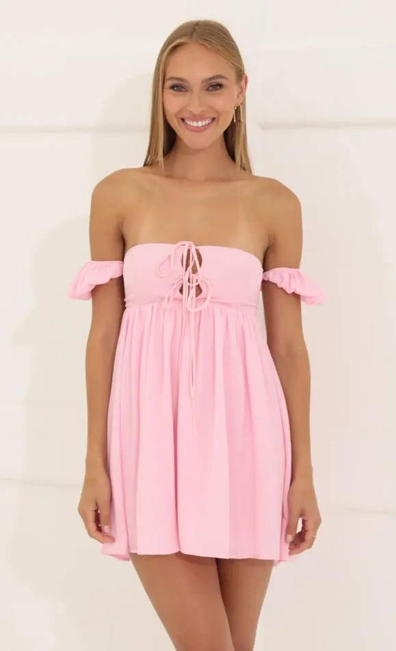 Bubble Crepe Baby Doll Dress Pink Women LUCY IN THE SKY Mini Dresses