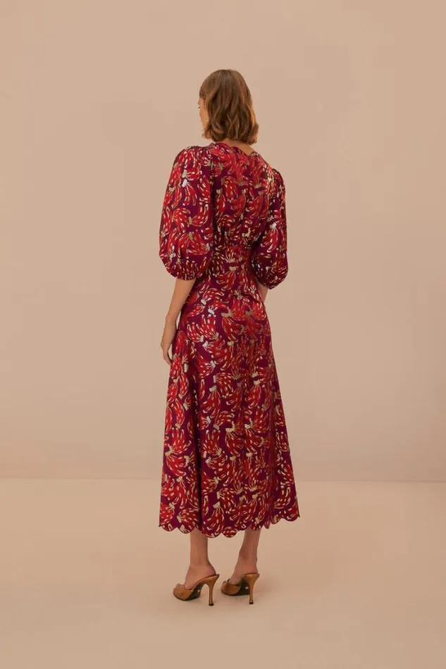 Burgundy Bossa Banana Jacquard Midi Dress Women FARM Rio Midi Dresses