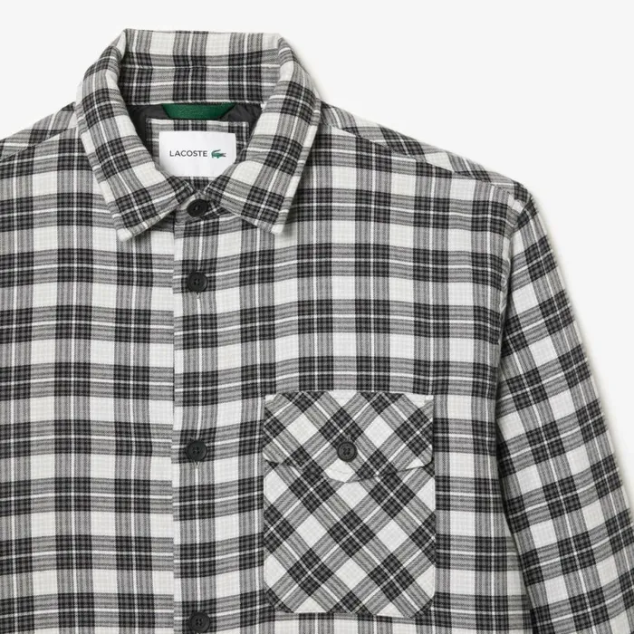 Button Down Shirts Men Lacoste Men039s Checked Overshirt With Quilted Lining Black White Kbr