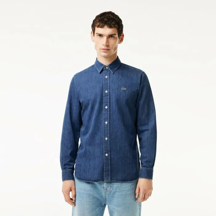 Button Down Shirts Men Lacoste Men039s Regular Fit Organic Cotton Denim Shirt Blue Cdz