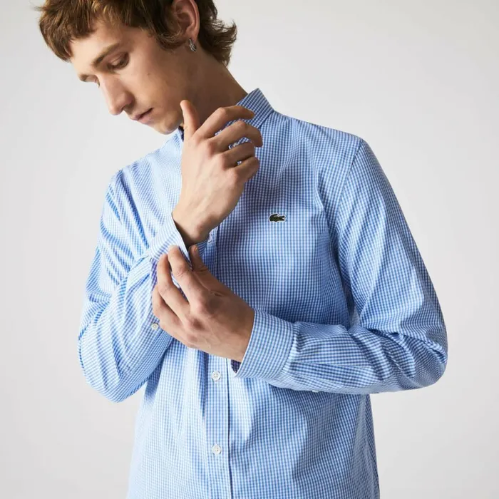 Button Down Shirts Men Lacoste Men039s Regular Fit Premium Cotton Shirt White Blue F6z