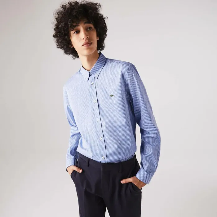 Button Down Shirts Men Lacoste Men039s Regular Fit Premium Cotton Shirt White Blue F6z
