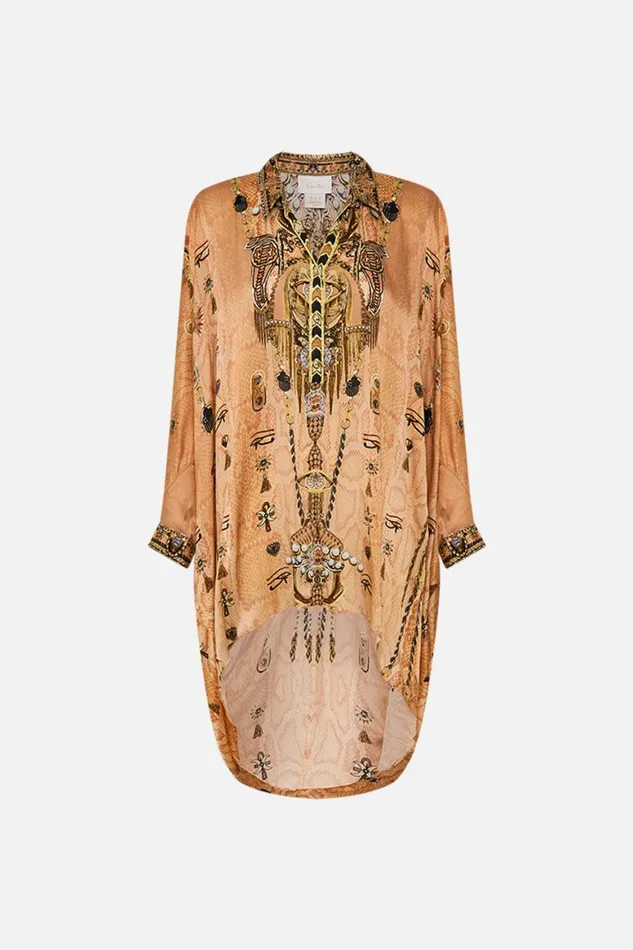 BUTTON UP TOP WITH DRAPED BACK KINGDOM OF HEIROGLYPHS Kingdom Of Heiroglyphs Womens Camilla Blouses and Shirts