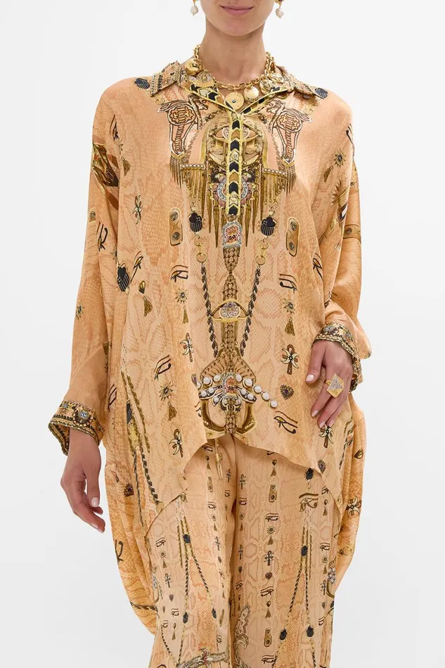 BUTTON UP TOP WITH DRAPED BACK KINGDOM OF HEIROGLYPHS Kingdom Of Heiroglyphs Womens Camilla Blouses and Shirts