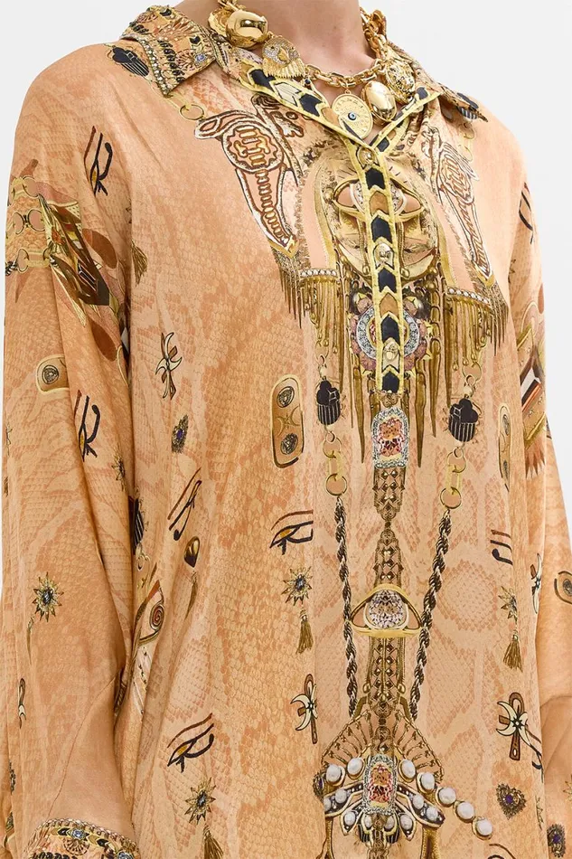 BUTTON UP TOP WITH DRAPED BACK KINGDOM OF HEIROGLYPHS Kingdom Of Heiroglyphs Womens Camilla Blouses and Shirts