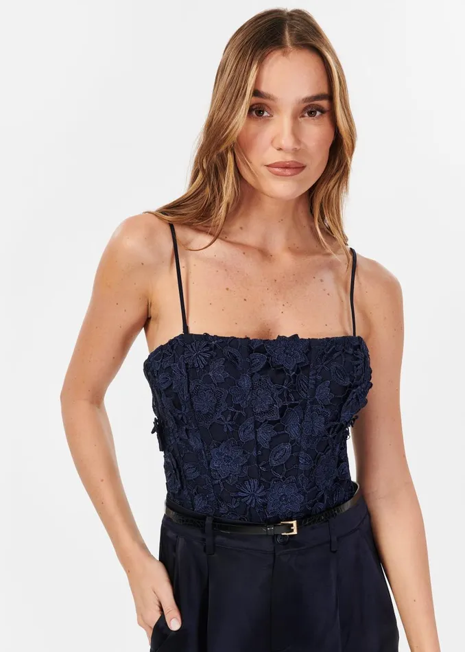CAMI NYC Bodysuits Women Beleza Lace Bodysuit Navy