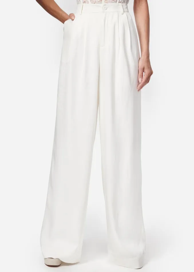 CAMI NYC Bottoms Women Rylie Rayon Twill Wide Leg Pant White