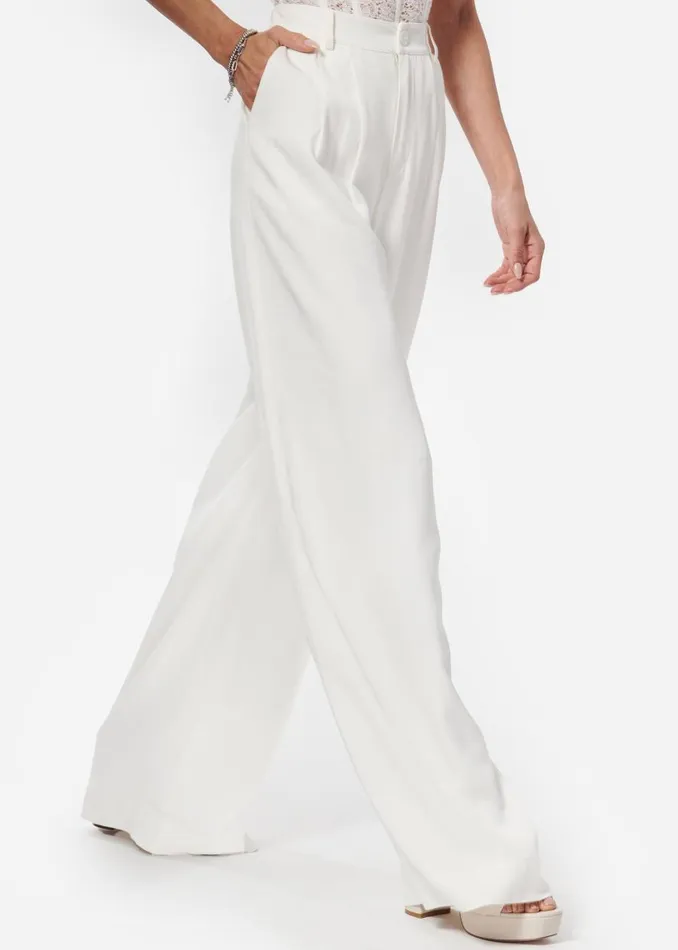 CAMI NYC Bottoms Women Rylie Rayon Twill Wide Leg Pant White