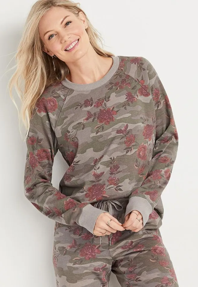 Camo Floral Crew Neck Sweatshirt Women Maurices Tops