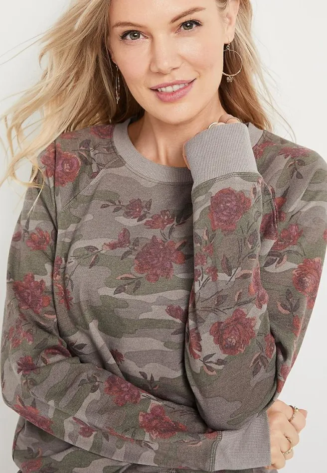 Camo Floral Crew Neck Sweatshirt Women Maurices Tops