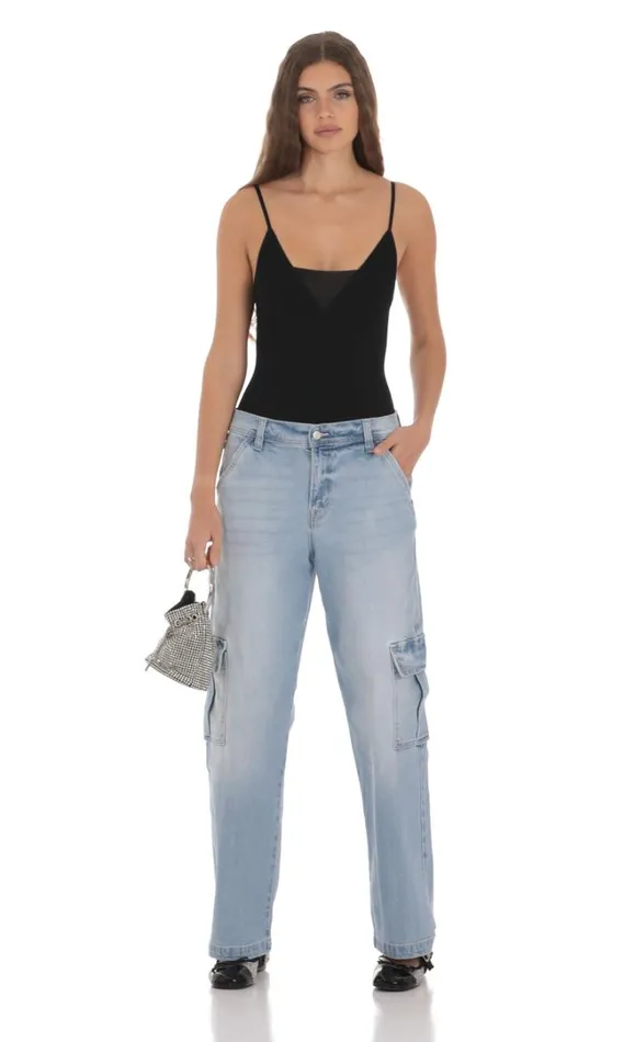 Cargo Wide Leg Jeans Faded Denim Women LUCY IN THE SKY Jeans
