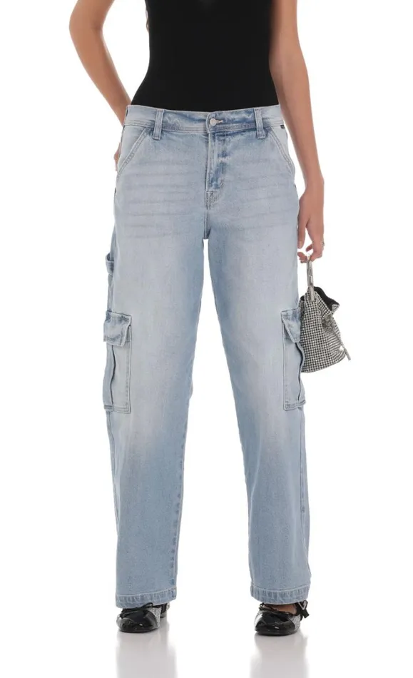 Cargo Wide Leg Jeans Faded Denim Women LUCY IN THE SKY Jeans Cargo Wide Leg Jeans Faded Denim Women LUCY IN THE SKY Jeans