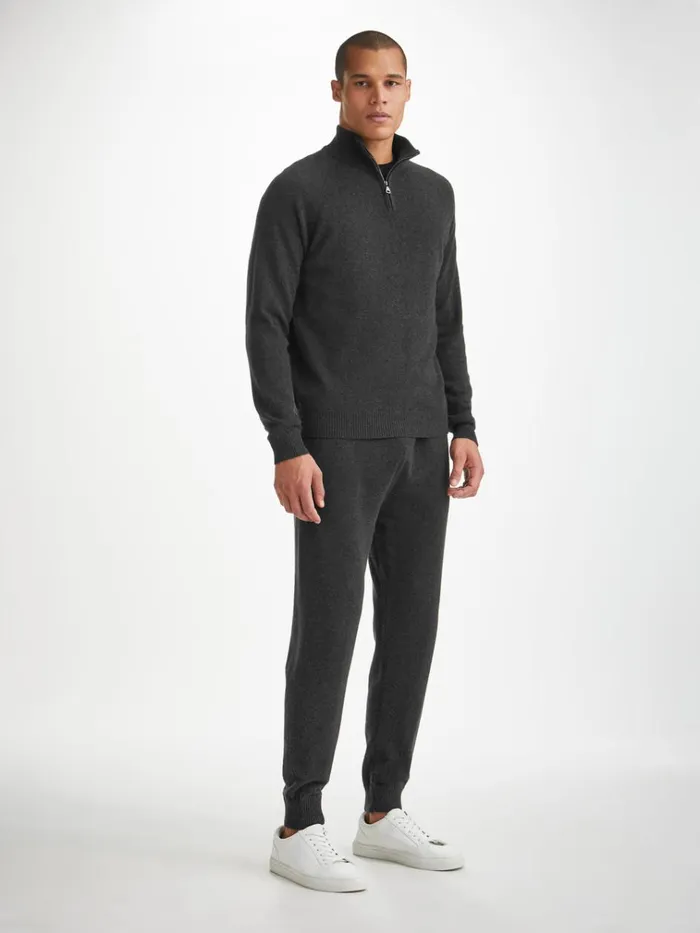Cashmere Sweaters Men Derek Rose HalfZip Sweater Finley Cashmere Charcoal