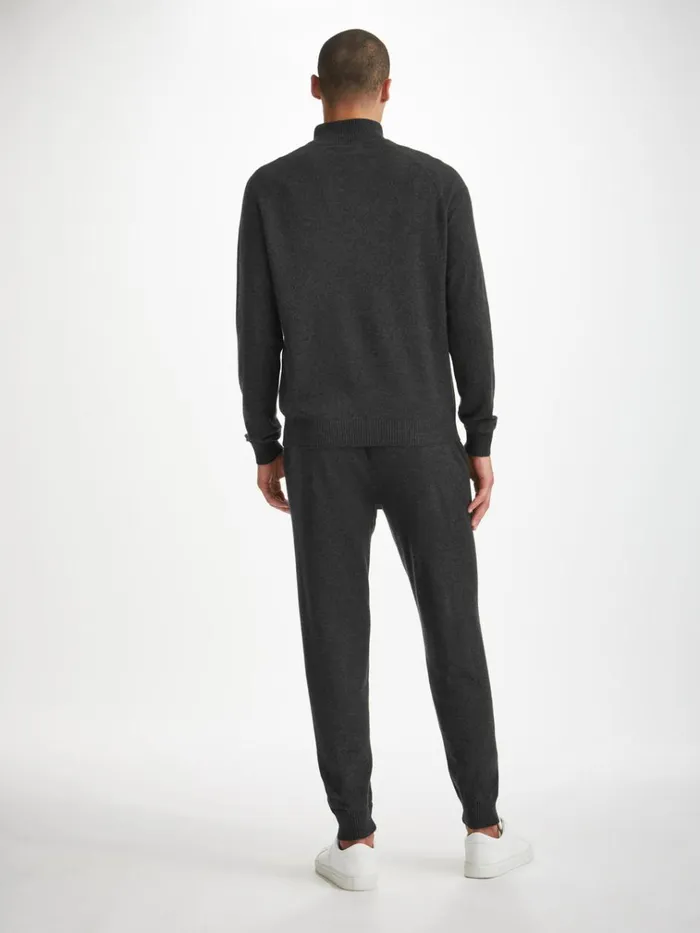 Cashmere Sweaters Men Derek Rose HalfZip Sweater Finley Cashmere Charcoal