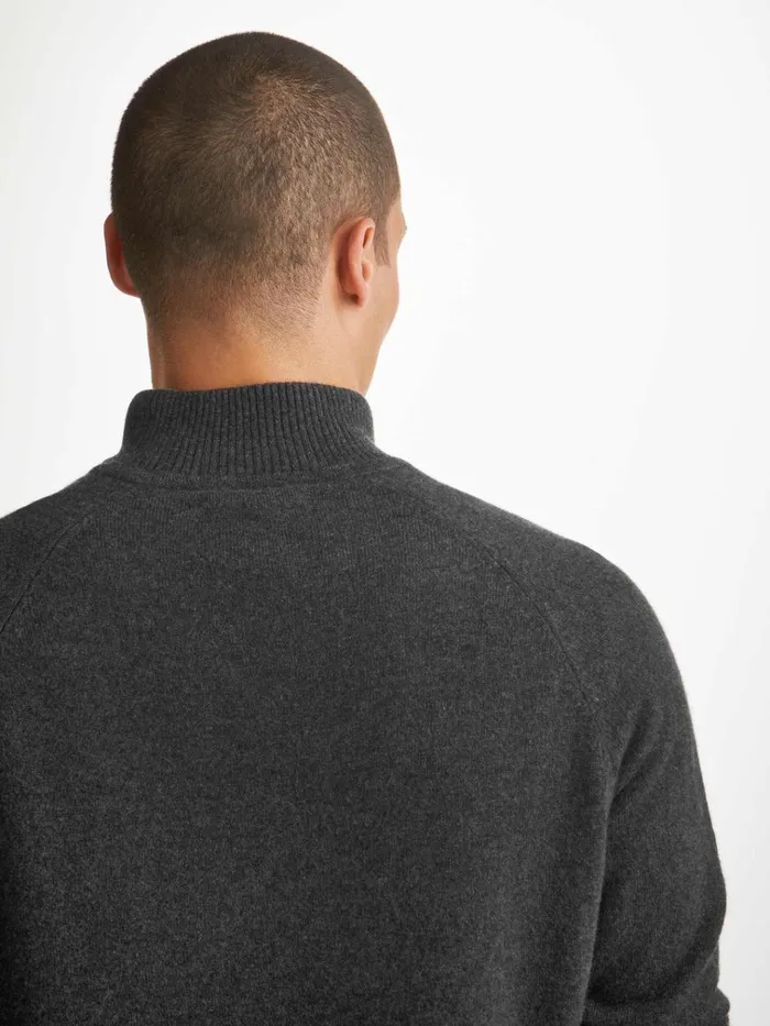 Cashmere Sweaters Men Derek Rose HalfZip Sweater Finley Cashmere Charcoal