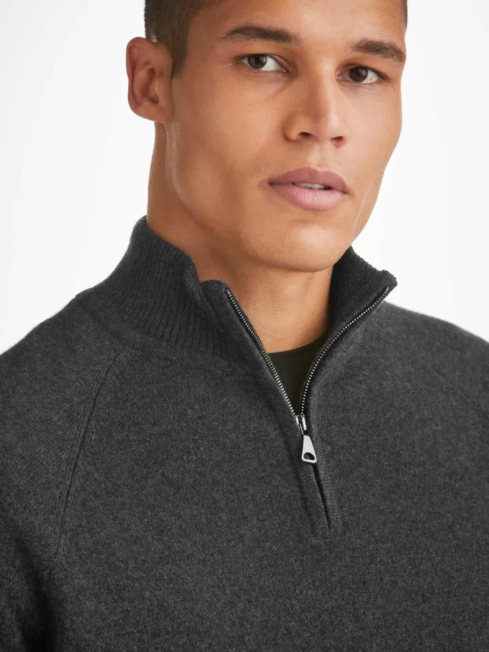 Cashmere Sweaters Men Derek Rose HalfZip Sweater Finley Cashmere Charcoal