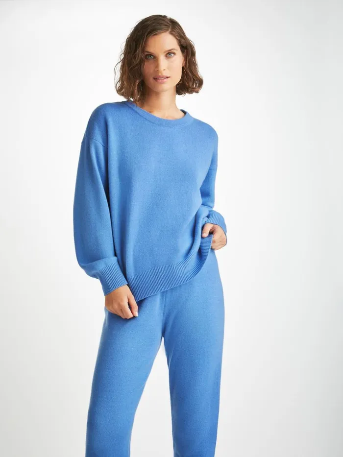 Cashmere Sweaters Women Derek Rose Relaxed Sweater Daphne Cashmere Cornflower