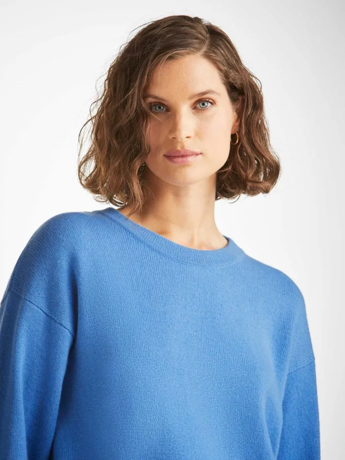 Cashmere Sweaters Women Derek Rose Relaxed Sweater Daphne Cashmere Cornflower