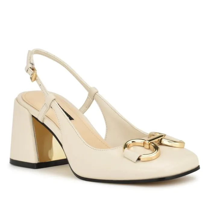 Cast Block Heel Slingback Pumps Ivory Leather Women Nine West Heels Cast Block Heel Slingback Pumps Ivory Leather Women Nine West Heels