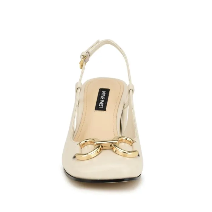 Cast Block Heel Slingback Pumps Ivory Leather Women Nine West Heels Cast Block Heel Slingback Pumps Ivory Leather Women Nine West Heels