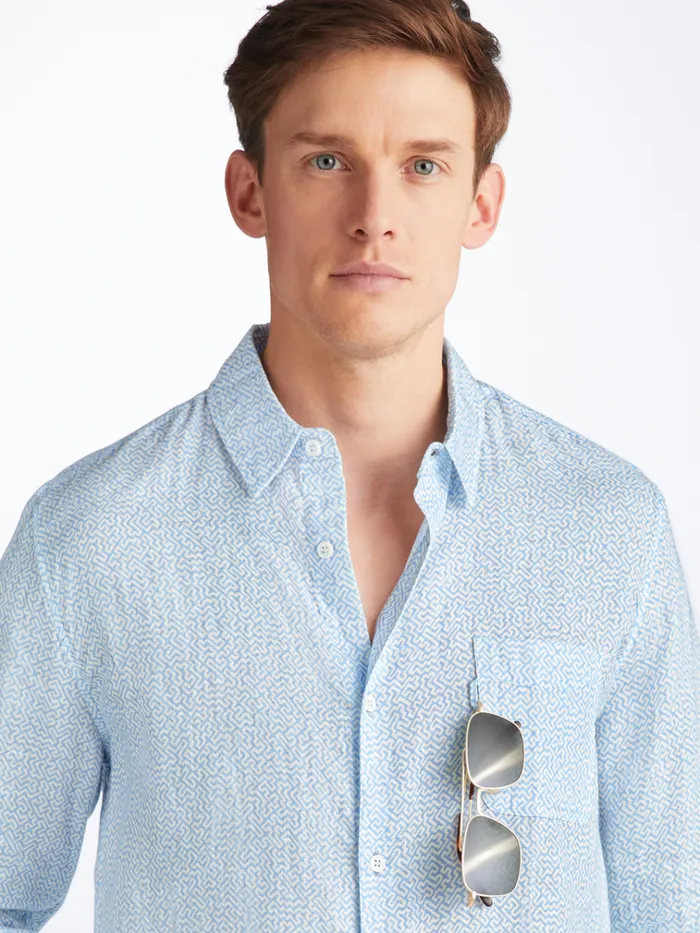 Casual Shirts Men Derek Rose Shirt Milan 24 Linen Blue
