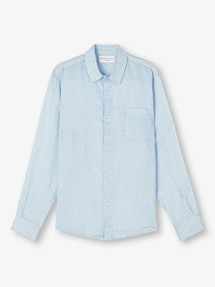 Casual Shirts Men Derek Rose Shirt Milan 24 Linen Blue