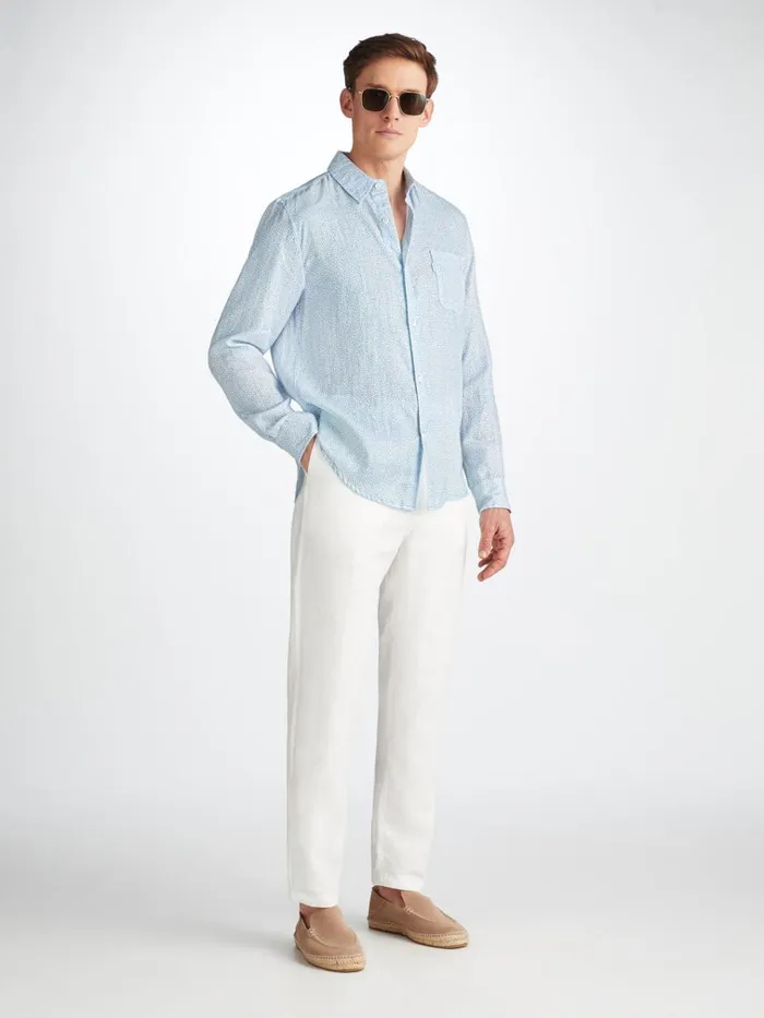 Casual Shirts Men Derek Rose Shirt Milan 24 Linen Blue